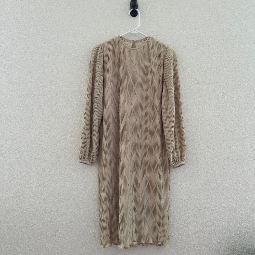 Vintage P.C.F. Hal Ferman Pleated Midi Dress Sz 6 Classic Retro Neutral